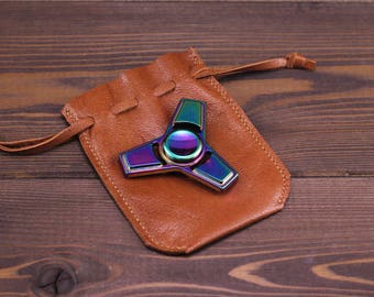 Fidget spinner leather case. Stress spinner case. Finger spinner case 100% handmade. Fidget holder. Hand spinner case caps. Gift.