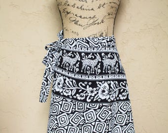Black and White Block Print Wrap Skirt India Cotton Skirt Boho Skirt 70s Style Bohemian Skirt Indian Wrap Skirt Kalamkari Skirt Hippie Skirt