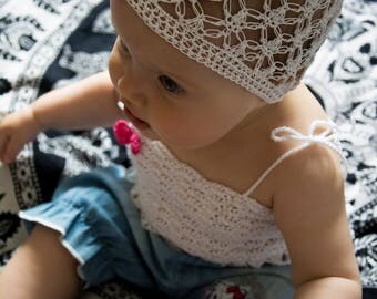 White lace baby hat White lace baptism hat Baby hats for girls summer Baby hats for girls with flower Baby sun hat Summer outdoors baby