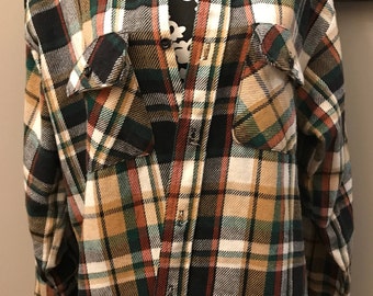 Vintage Men's Union Made Plaid Flannel Shirt - Size 16 L 16 1/2 - Large
