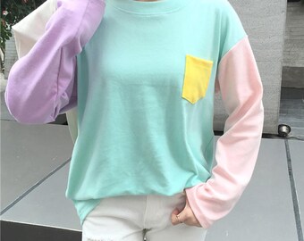 2 Colors Harajuku Shirt Patchwork Shirt Kawaii Shirt Fairy Kei Shirt Pastel Goth Shirt Pastel Shirt Korean Fashion Japanese Fashion