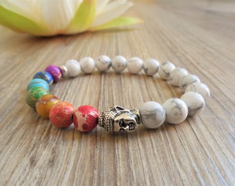 energy stone bracelet mala bracelet buddha bracelet 7 chakra bracelet howlite bracelet yoga bracelet tibetan mala meditation bracelet mala