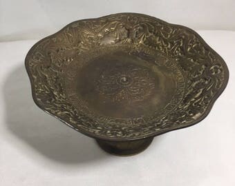 Vintage Brass Ornate Pedestal Dish Bowl