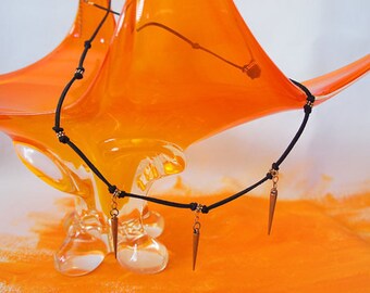 Suede Leather Chain and Spike Bronze Necklace or Bracelet