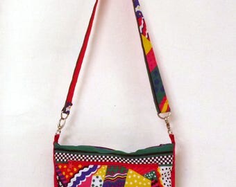 shoulder bag in cotton, zipper pull, multi colors