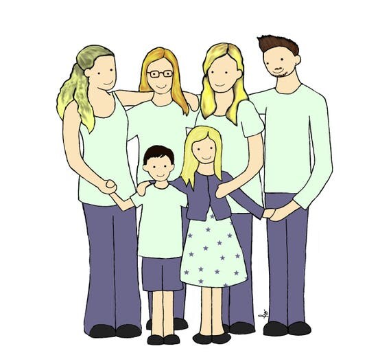 Items similar to CUSTOM Family portrait digital illustration. Perfect ...