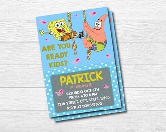 Spongebob Invitation, Spongebob Invite, Spongebob Birthday Party, Patrick Invitation, Sponge Invite, Spongebob, Digital, Patrick Invite