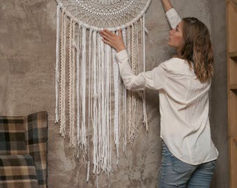 Large crochet dreamcatcher, giant dream catcher, bohemian bedroom wall hanging, boho bedroom decor, Boho Wedding Decor Boho crochet jewelry