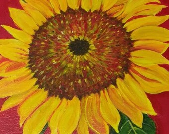 Sunflower painting, sunflower acrylic painting canvas art 10 x 10 Original, flower painting, sunflower decor, sunflower wall art