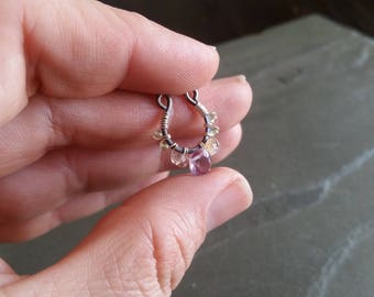 Amethyst Faux Septum Ring,Faux Septum Ring,Sterling Silver Faux Septum Ring,Faux Septum Piercing,Handmade Faux Septum Ring,Purple Septum