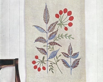 1960s Anchor 782 Vintage Transfer Pattern Leaves and Berries Wall Hanging