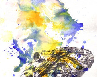 Star Wars Art Millenium Falcon Watercolor Painting - Fine Art print 13 x 19 in. Star Wars Poster Print