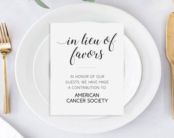 In Lieu Of Favors Sign, Wedding Donation Sign, Donate to Charity, Printable Wedding Sign, Wedding Favor Sign, Instead of Favors, Alejandra