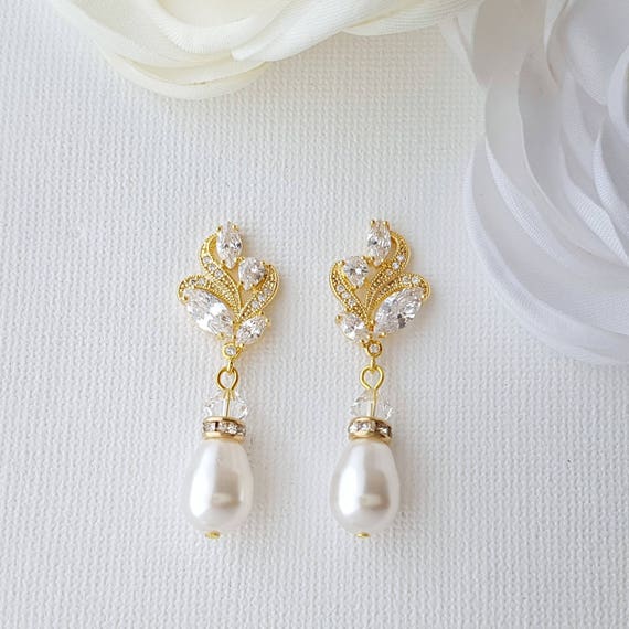 Pearl Drop Earrings Gold Bridal Earrings Gold And Pearl