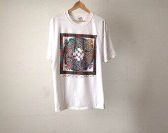 vintage Kokopelli, ARIZONA white t-shirt SOUTHWESTERN Native American made in usa