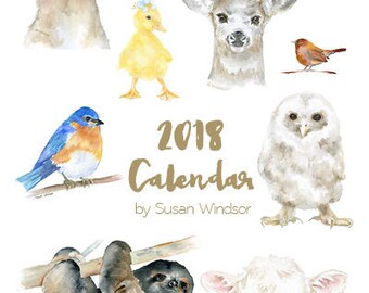 2018 Calendar - Animal 4 x 6 Desk Calendar - 12 Month - Watercolor Art