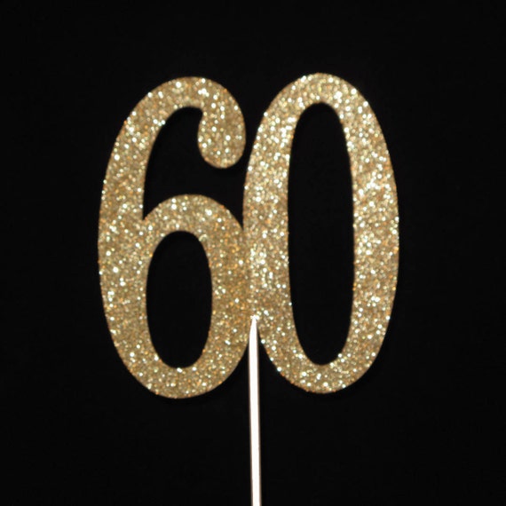 Gold Glitter 60th Birthday Cake Topper Anniversary Centerpiece