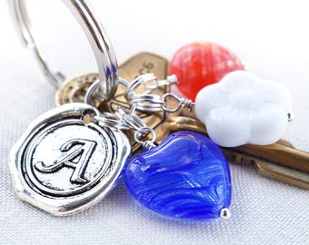 Christmas Gift Mom 4th July Gift Gift American Flag Independence Day Personalized Keychain Initial Keychain Custom Keychain Wax Seal Stamp
