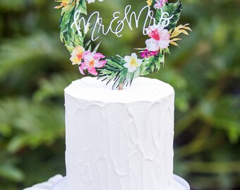 Tropical Wedding Cake Topper Floral Wreath Mr Mrs Colorful Wooden Decoration Decor Beach Tropical Wedding Cake Topper Floral Wreath Mr Mrs Colorful Wooden Decoration Decor Beach