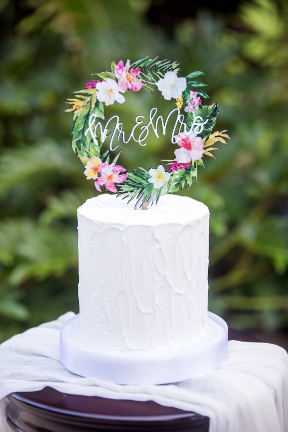 Tropical Wedding Cake Topper Floral Wreath Mr Mrs Colorful Tropical Wedding Cake Topper Floral Wreath Mr Mrs Colorful