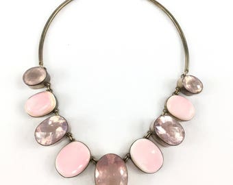 Pink Sterling Choker Statement Necklace Huge Jewelry