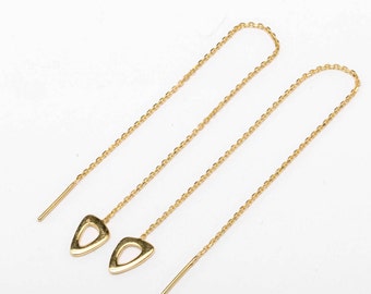 Oval Chain Earrings, Sterling Silver, Gold Plated, Charm Threader Earrings, Dangle Threaders, Minimalist, Lunaijewelry, Gift for her, CHE029