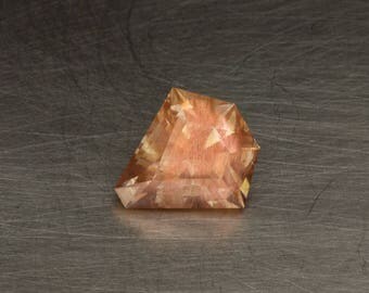 Natural Untreated Oregon Sunstone With Copper Schiller Precision Cut into a Handmade, Faceted, Modern Shield Cut