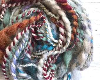 Scrappy Handspun Art Yarn | Wool yarn | Weaving Yarn | OOAK Yarn