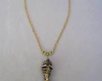 Deep Rich Burgundy Large Cloisonne Fish Pendant Necklace