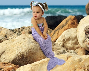 Mermaid Tail Crochet Pattern - Newborn to 5T - Mermaid Photo Prop - Baby Bikini Top- Baby Flower Headband by Deborah O'Leary Patterns