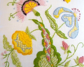 Crewel Embroidery Pillow Case / Cover with Pillow
