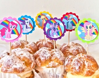 My Little Pony Cupcake Toppers, Party Toppers, Mane 6, Party Decorations, Pink, Rainbow, Party Decor, Cake Decorations, Cupcake Decorations