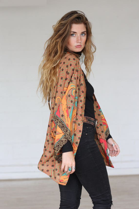 AZTEC CROP KIMONO - Silk Cardigan - Cover Up - Bohemian Kimono - Christmas - Party Outfit - Kaftan - Bespoke - 100% silk - Handmade - Gypsy