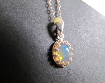 Genuine Opal Necklace Ethiopian Opal Necklace Silver Welo Opal Necklace Moonstone Sterling Necklace Fire Opal Necklace Opal Jewelry- Glow