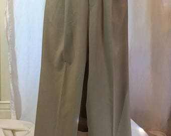 Vintage 80s / 90s Pleated Mens Pants, Sansabelt Cotton Blend Seersucker, Summer Weight, Washable, Large size Waist 36 +, Taupe Tan Color