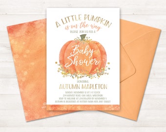 Little pumpkin baby shower invitation, Gender Neutral Baby Shower Invitation, Pumpkin Invite, Pumpkin Baby Printable Baby Invite Autumn Baby