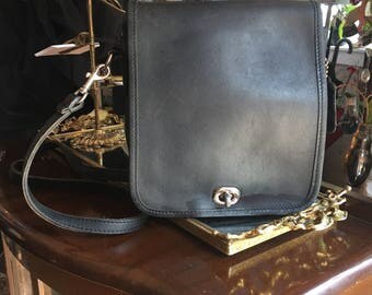 Vintage Black Leather Coach Crossbody Handbag
