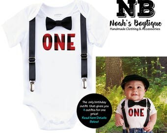 Lumberjack First Birthday Outfit - Buffalo Plaid - Green - Black - Red - Brown - Baby Boy - Lumberjack Party - Camping - Rustic - Cake Smash