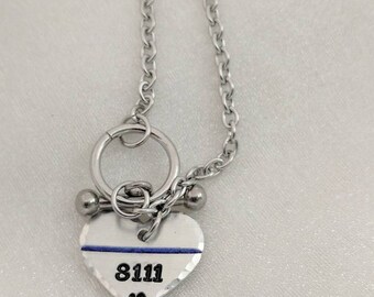 Thin Blue Line Bracelet - Police Wife Jewelry - Support Police - Badge Number - Police Wife Bracelet - Policewoman Gift - Police Gift