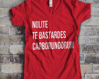 Feminist V-Neck Shirt: "Nolite Te Bastardes Carborundorum" (Quote from the Handmaid's Tale) Fourth Wave Feminist Apparel (multiple colors)