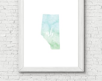 Alberta Province Printable - digital download, dorm decor, clean and simple, watercolor, minimalist art, canada province outline