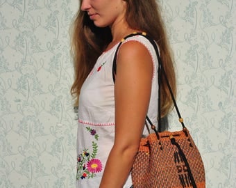 Sisal bag, sisal purse, sisal shoulder bag, sisal pouch, summer sisal bag, sisal tote, orange blue sisal bag, sisal bucket bag