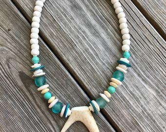 Antler Necklace / Rustic Modern Statement Necklace / Long Necklace / Tribal Necklace / Boho Antler Necklace