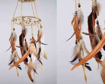 Large Mobile Dreamcatcher, Big Dream Catcher Mobile, Feather Mobile, Boho Mobile, Rustic Bedroom Decor, Nursery Mobile