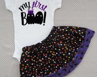 My First Halloween Outfit - my first boo, baby halloween costume, baby girl halloween, baby costume, first hallwoeen, purple black