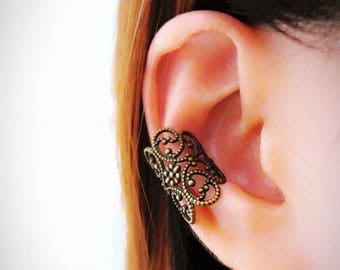 Bohemian Ear Cuff No Piercing, Lace Ear Cuff Non Pierced, Filigree Ear Cuff Wrap, Fake Piercing, Black Cartilage Earring Hoop Gothic Jewelry