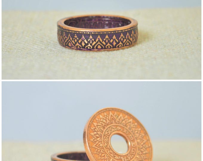 Thailand Coin Ring, Purple Coin Ring, Purple Ring, Crown Ring, Unique Ring, Purple BoHo Ring, Coin Jewelry, Bohemian Ring, Thailand Art