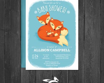 Fox Baby Shower Invitation, Baby Shower with Fox Theme, Fox Baby Invite, Custom, Personalized Printable