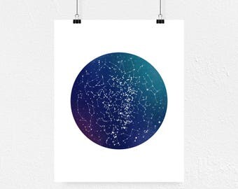 Star Map Art, Southern Cross, Constellation Decor, Astronomy Print, Space Print, Office Wall, Southern Hemisphere, Star Map Print