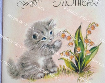 Vintage Greeting Card - Happy Easter Kitten to Mother - Used Marjorie Cooper
